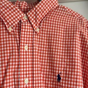 Ralph Lauren men’s L orange and white checkered button down casual shirt